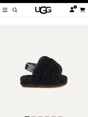 UGG Baby Black Shearling Fluff Yeah! Slide with Logo Heel Strap